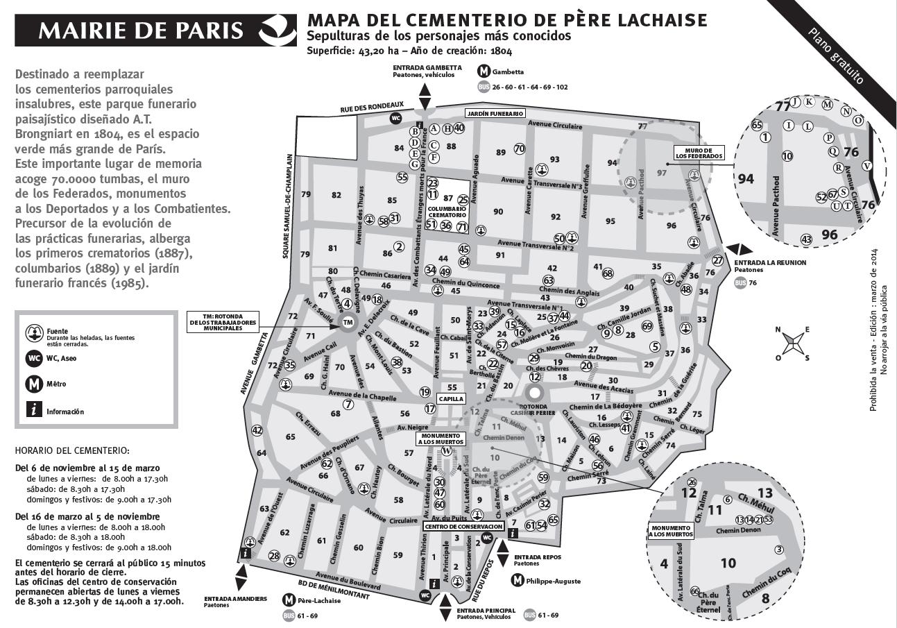 Mapa del Cementerio Père Lachaise /Click para abrir el pdf. 