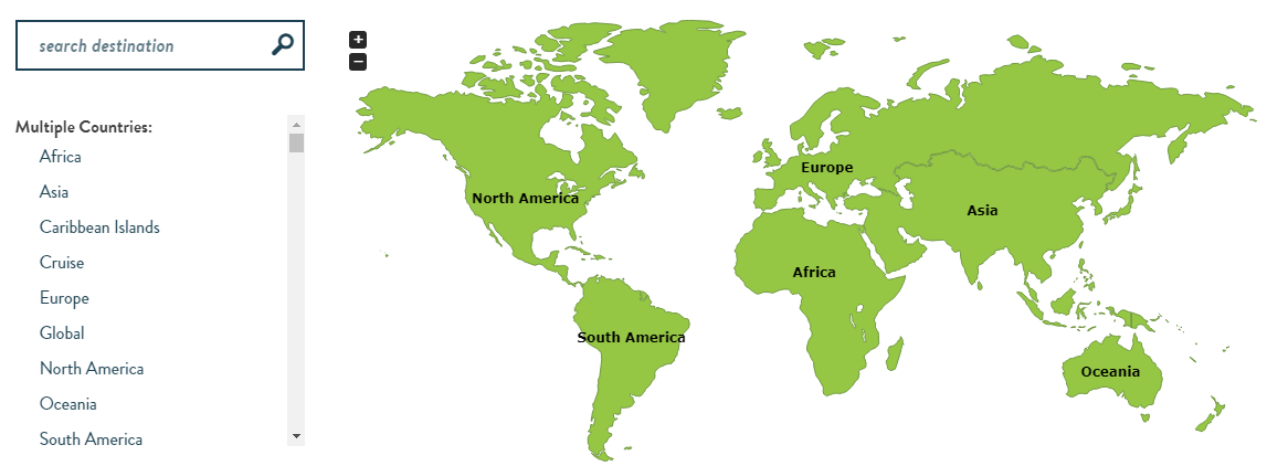 Mapa con los destinos que cubre TravelWifi