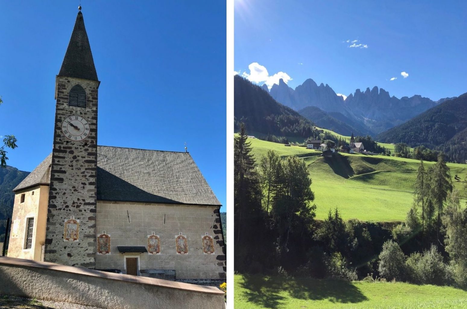 iglesia de St. Magdalena. Ruta de 14 días por Dolomitas en furgoneta camper desde España